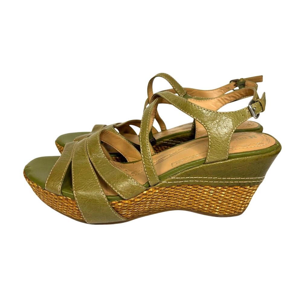Naturalizer Leather Platform Wedge Sandals Green Strappy Womens 10N Narrow